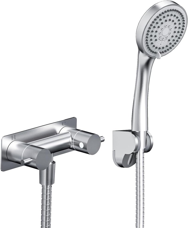 TONNY RV Shower Faucet with Shower Head and Hose, Metal Camper Shower Faucet Valve Diverter, 4'' RV Shower Faucets Replacement with Handheld Showerhead for RV Camper Motorhome Trailer, Brushed Nickel - Image 1
